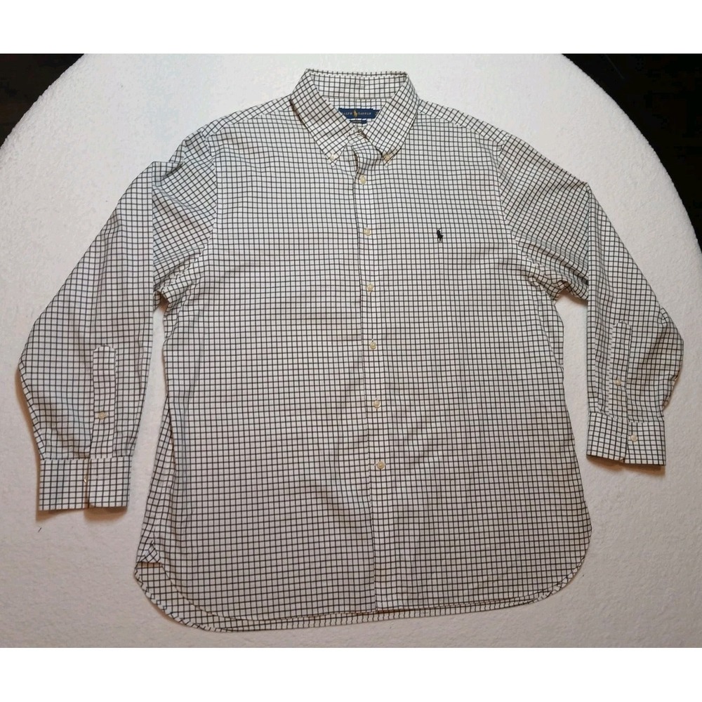 Ralph Lauren Shirt Mens 18 Black White Check Dress Preppy Office Western